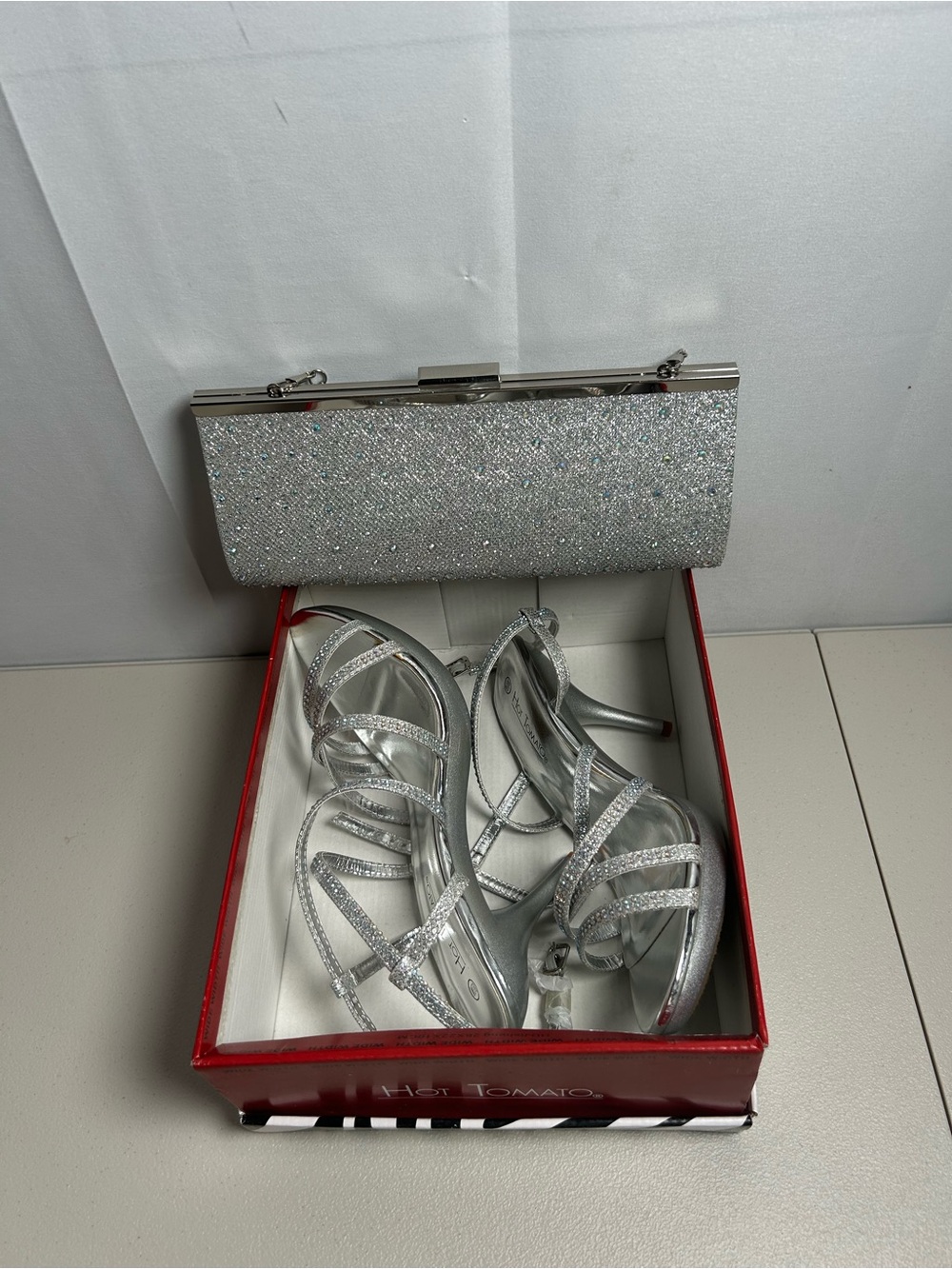 Silver Glitter Strappy Evening Sandals 8.5W